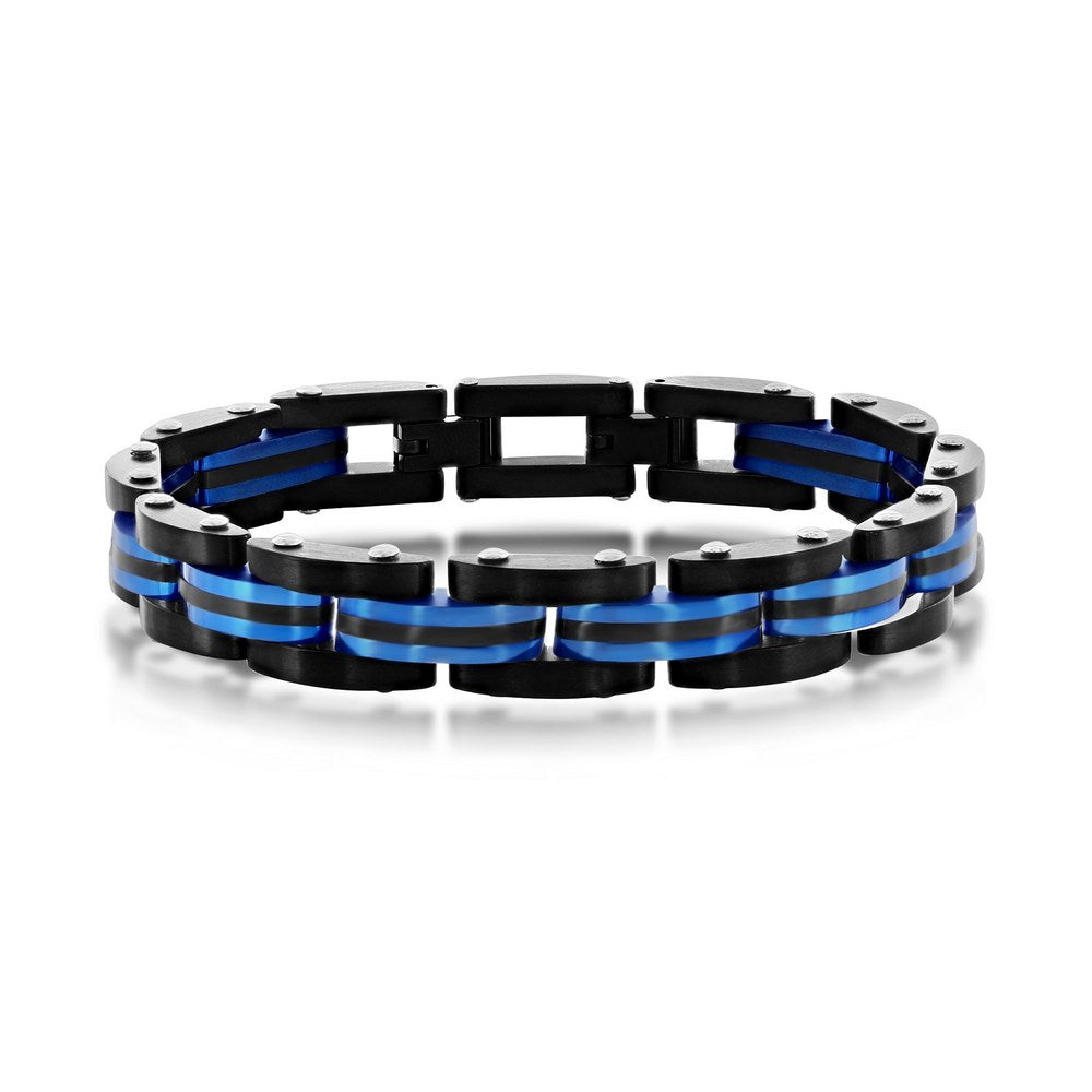 Stainless Steel Blue and Black Bracelet for Men Silvadi