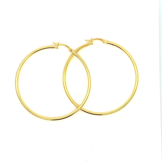 Sterling Silver 2mm Thick, 50 mm Diameter Hoop - Gold Plated - Silvadi