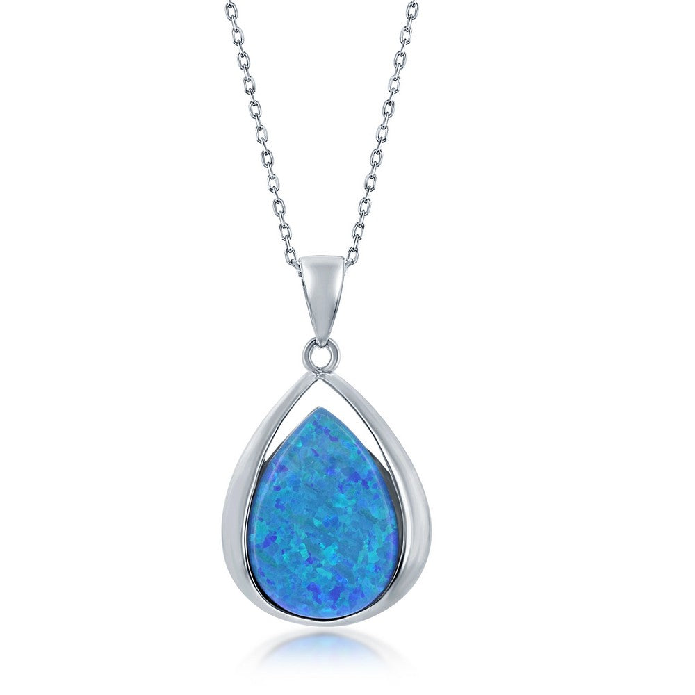 Sterling Silver Pear-Shaped Blue Opal Pendant - Silvadi