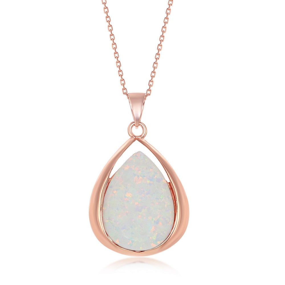 Sterling Silver Pear-shaped White Opal Pendant - Rose Gold Plated - Silvadi