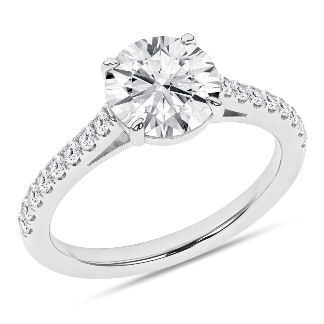 Round brilliant solitaire diamond ring with pavé band, Silvadi Aurora CO