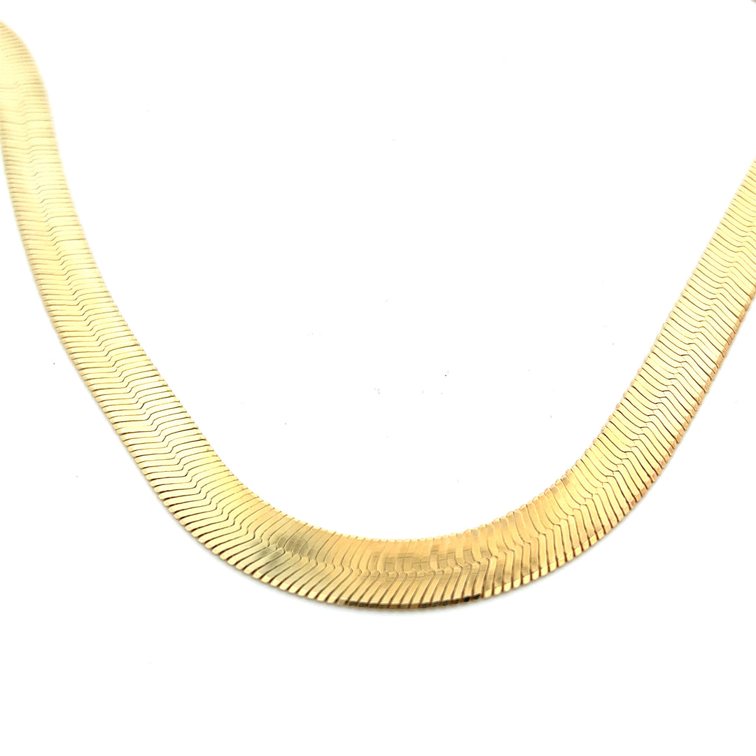Italian Sterling Silver (10mm) Herringbone Necklace - 18K Gold Plated