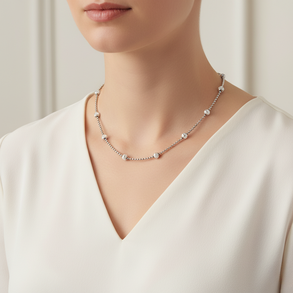 Italian Sterling Silver Moon-Cut Bead Necklace