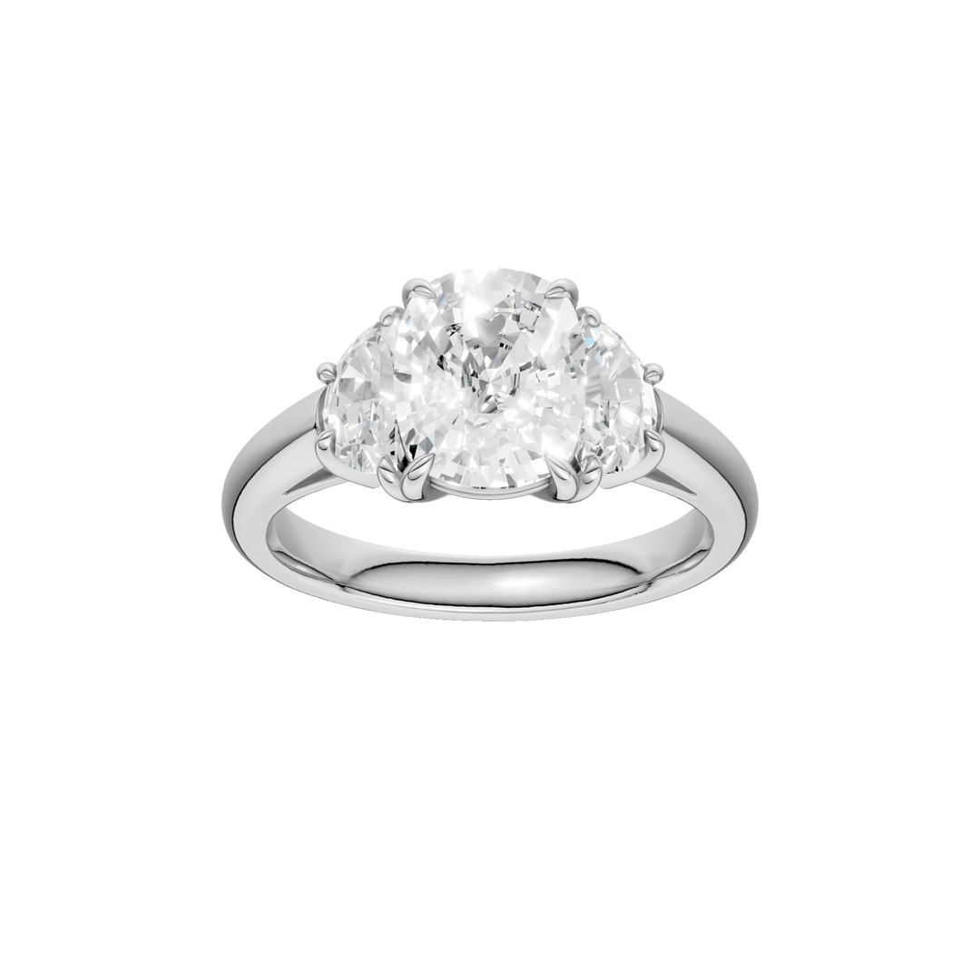3-Stone Engagement Ring (Elongated Cushion + Half Moon) in 14K White Gold – Silvadi Jewelry Aurora CO