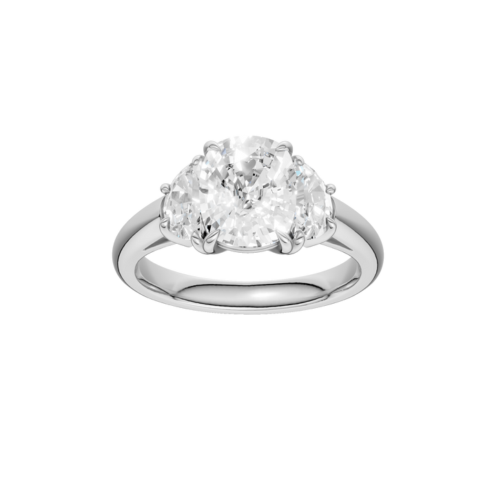 3-Stone Engagement Ring (Elongated Cushion + Half Moon) in 14K White Gold – Silvadi Jewelry Aurora CO