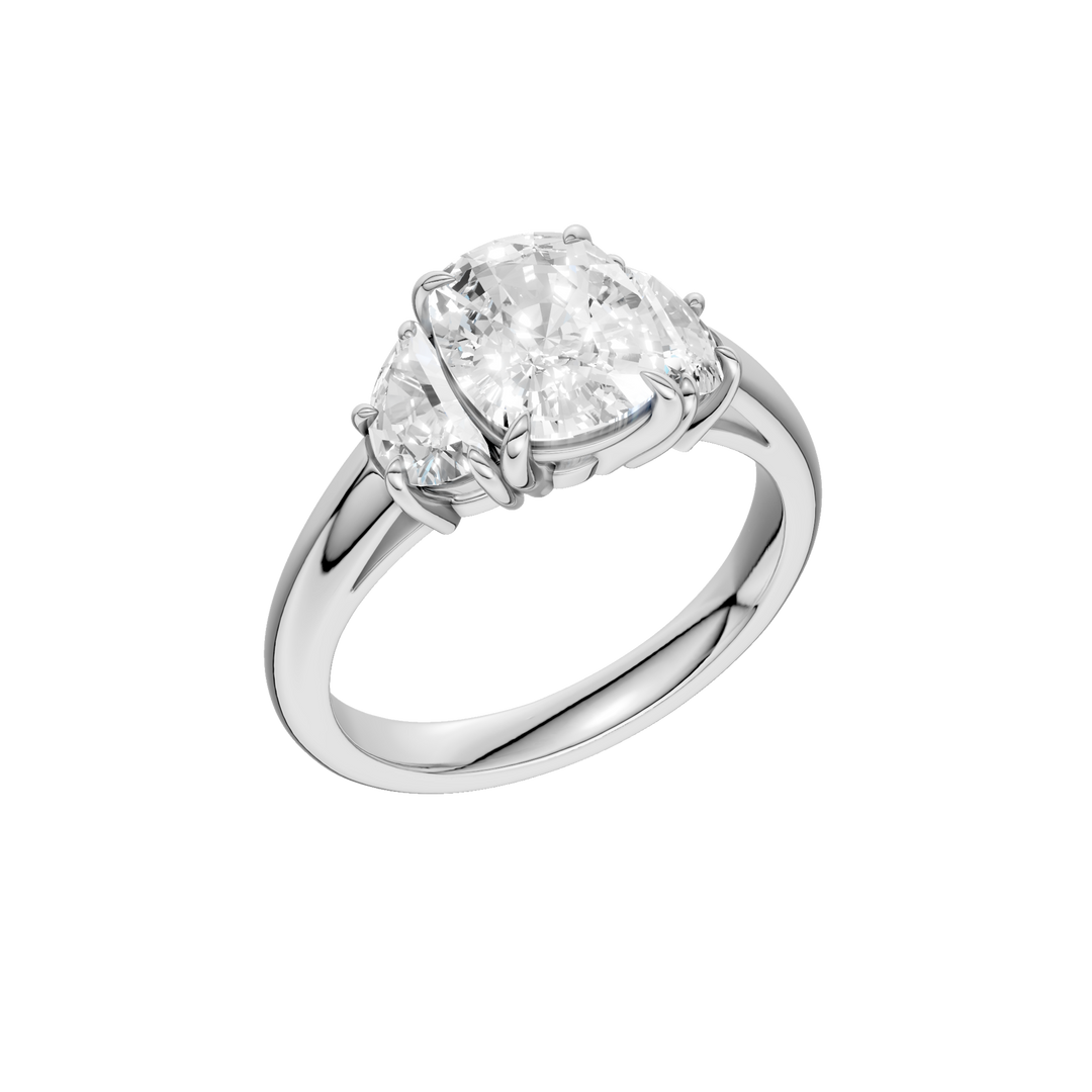 3-Stone Engagement Ring (Elongated Cushion + Half Moon) in 14K White Gold – Silvadi Jewelry Aurora CO