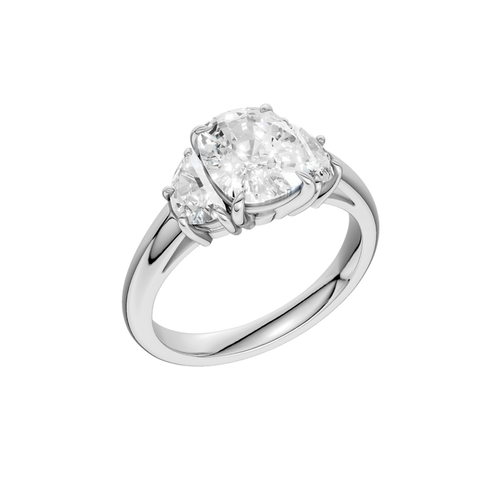 3-Stone Engagement Ring (Elongated Cushion + Half Moon) in 14K White Gold – Silvadi Jewelry Aurora CO