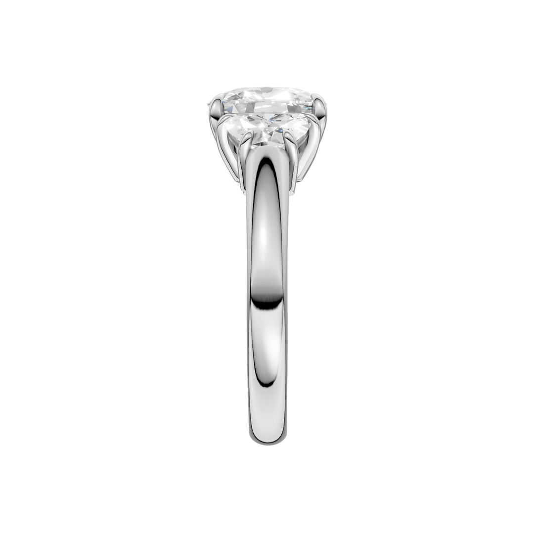 3-Stone Engagement Ring (Elongated Cushion + Half Moon) in 14K White Gold – Silvadi Jewelry Aurora CO