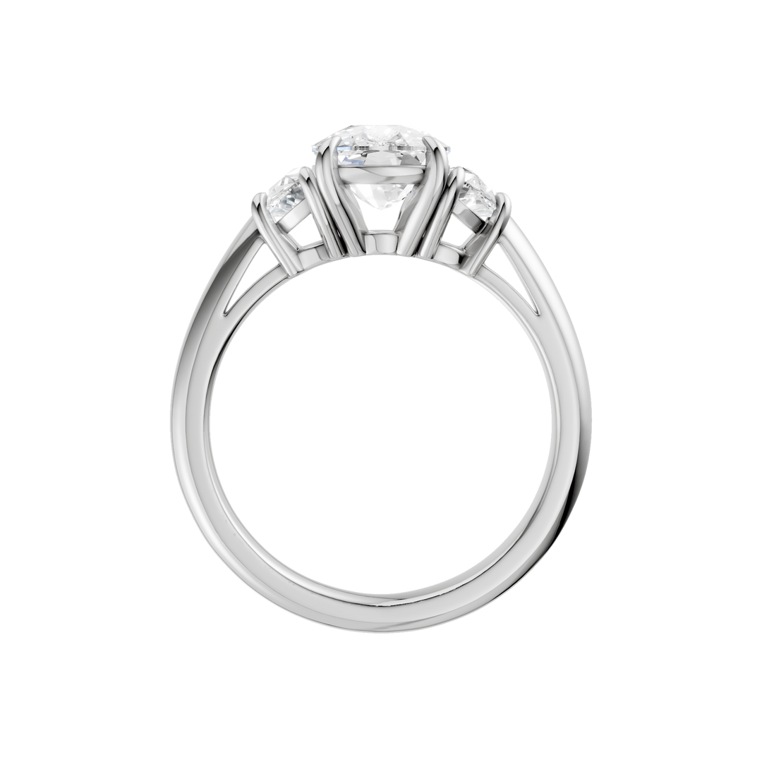 3-Stone Engagement Ring (Elongated Cushion + Half Moon) in 14K White Gold – Silvadi Jewelry Aurora CO