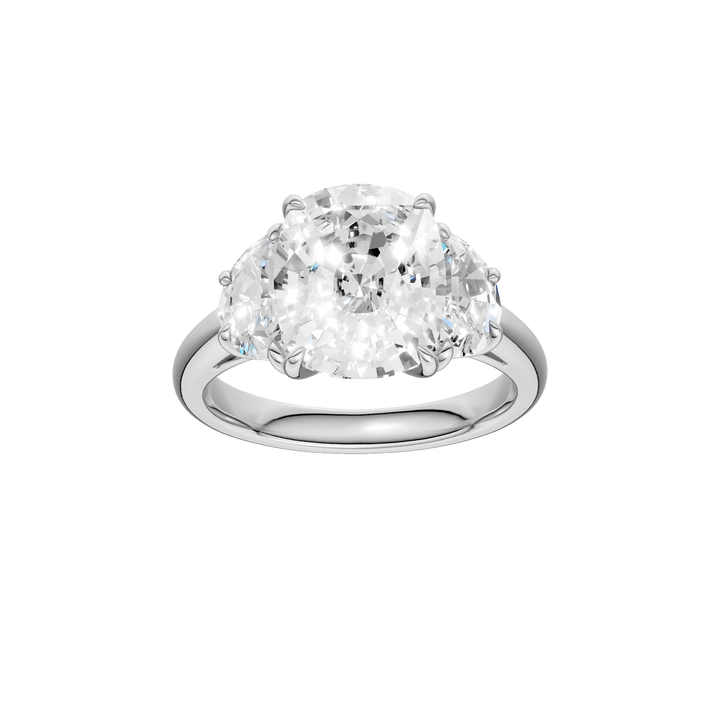 3-Stone Engagement Ring (Elongated Cushion + Half Moon) in 14K White Gold – Silvadi Jewelry Aurora CO