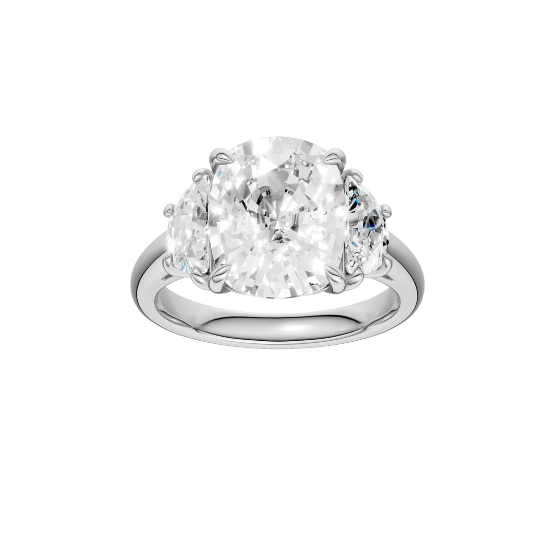 3-Stone Engagement Ring (Elongated Cushion + Half Moon) in 14K White Gold – Silvadi Jewelry Aurora CO