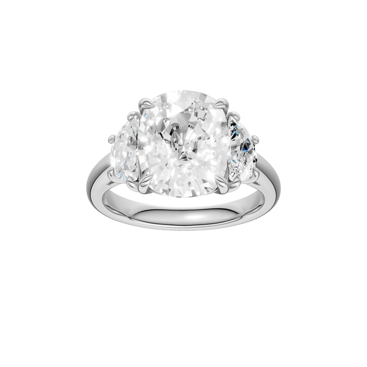 3-Stone Engagement Ring (Elongated Cushion + Half Moon) in 14K White Gold – Silvadi Jewelry Aurora CO