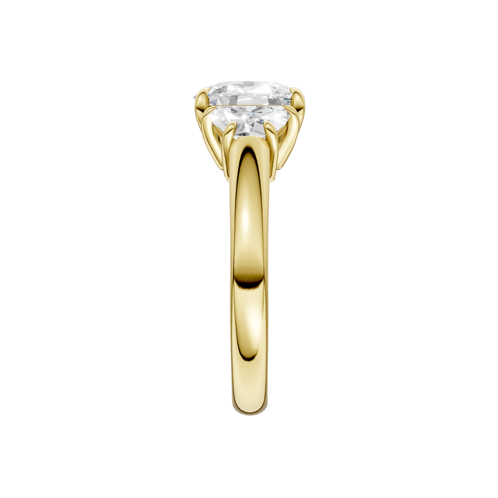3-Stone Engagement Ring (Elongated Cushion + Half Moon) in 14K Yellow Gold – Silvadi Jewelry Aurora CO