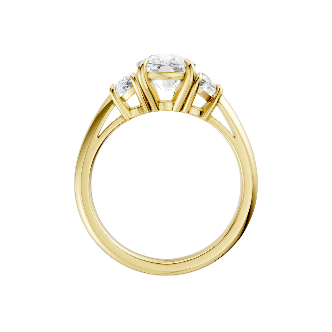 3-Stone Engagement Ring (Elongated Cushion + Half Moon) in 14K Yellow Gold – Silvadi Jewelry Aurora CO