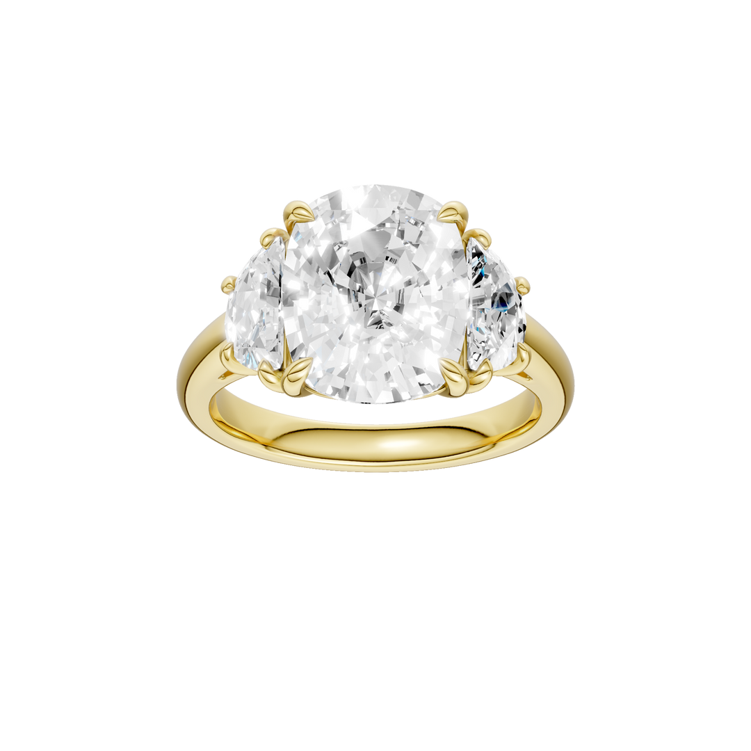 3-Stone Engagement Ring (Elongated Cushion + Half Moon) in 14K Yellow Gold – Silvadi Jewelry Aurora CO