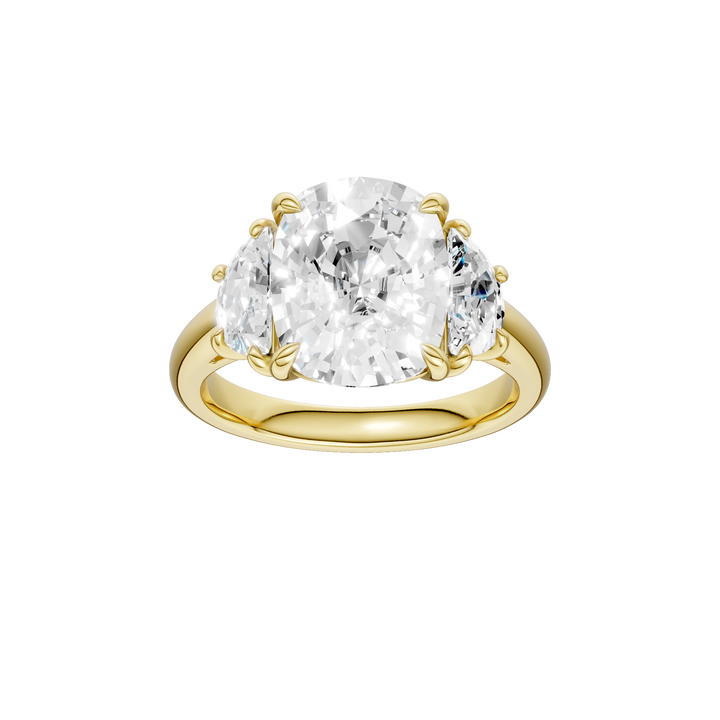 3-Stone Engagement Ring (Elongated Cushion + Half Moon) in 14K Yellow Gold – Silvadi Jewelry Aurora CO