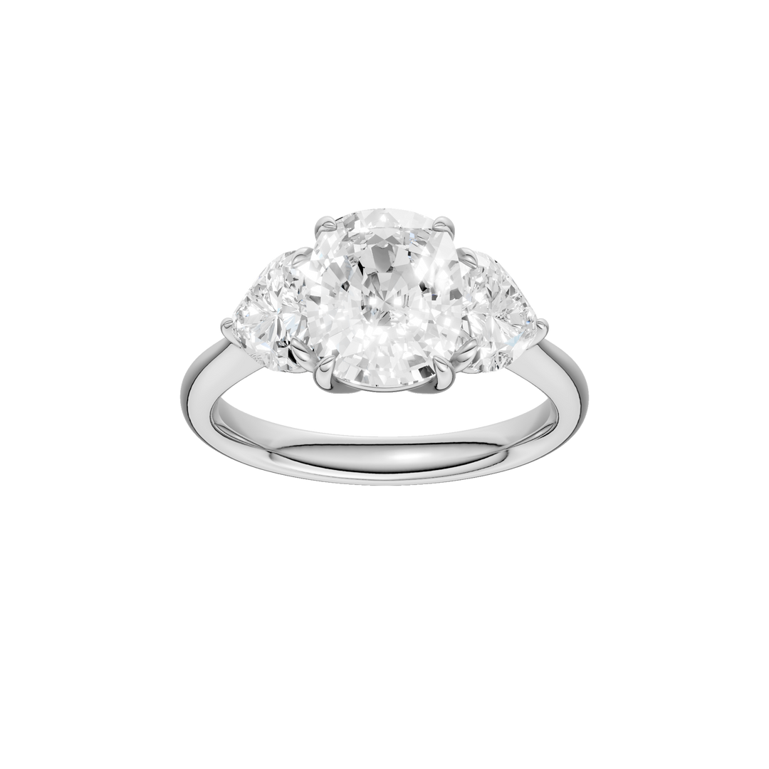 3-Stone Engagement Ring (Elongated Cushion + Heart) in 14K White Gold – Silvadi Jewelry Aurora CO