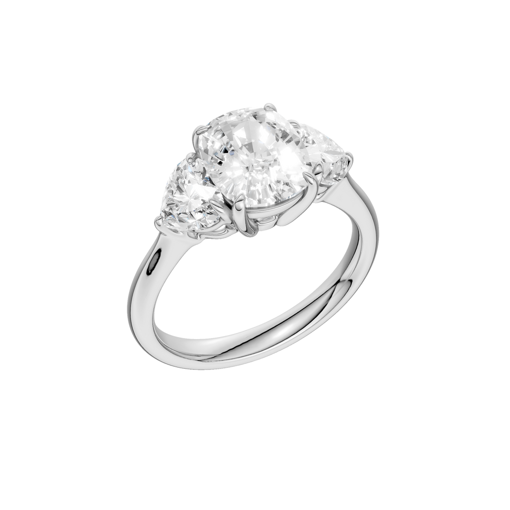 3-Stone Engagement Ring (Elongated Cushion + Heart) in 14K White Gold – Silvadi Jewelry Aurora CO