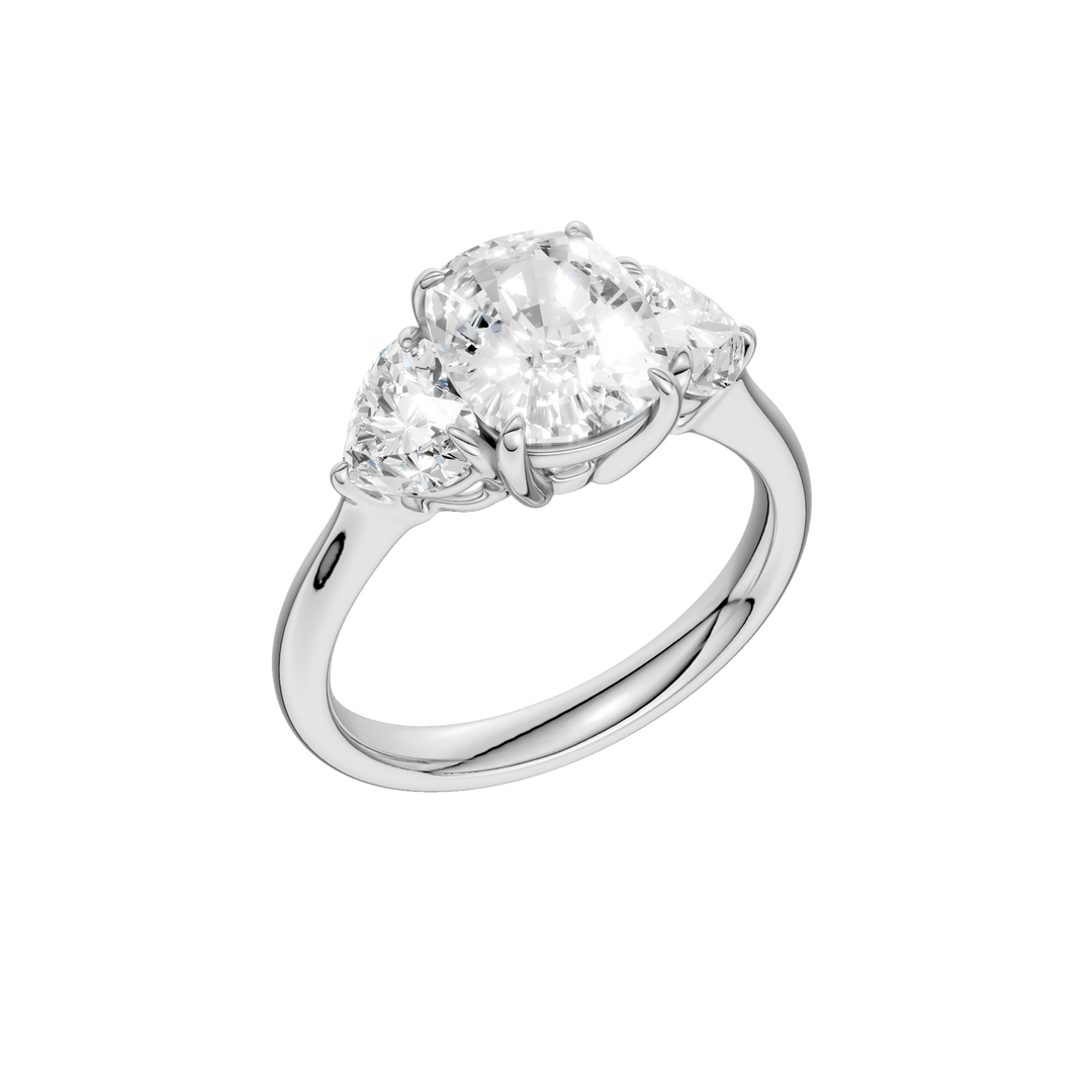 3-Stone Engagement Ring (Elongated Cushion + Heart) in 14K White Gold – Silvadi Jewelry Aurora CO
