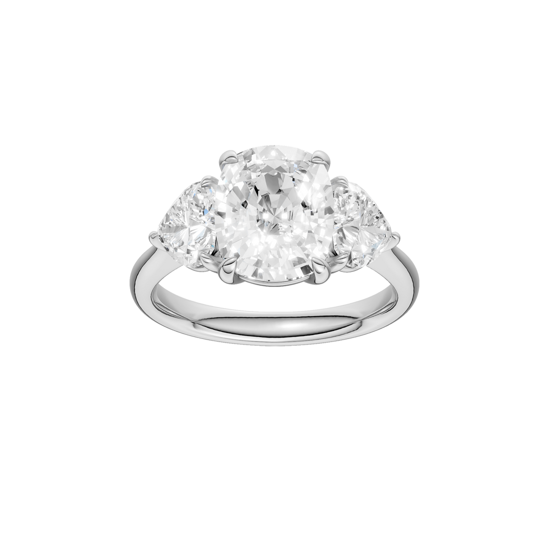 3-Stone Engagement Ring (Elongated Cushion + Heart) in 14K White Gold – Silvadi Jewelry Aurora CO