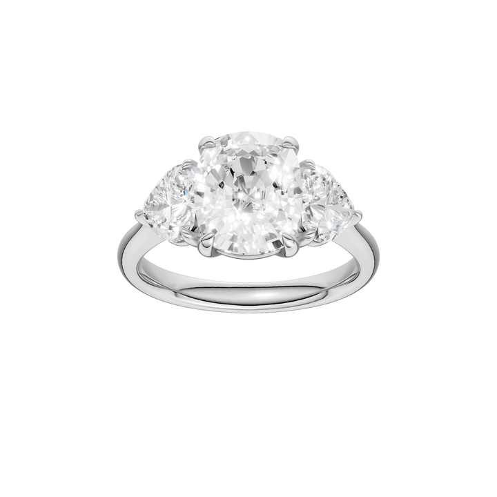 3-Stone Engagement Ring (Elongated Cushion + Heart) in 14K White Gold – Silvadi Jewelry Aurora CO