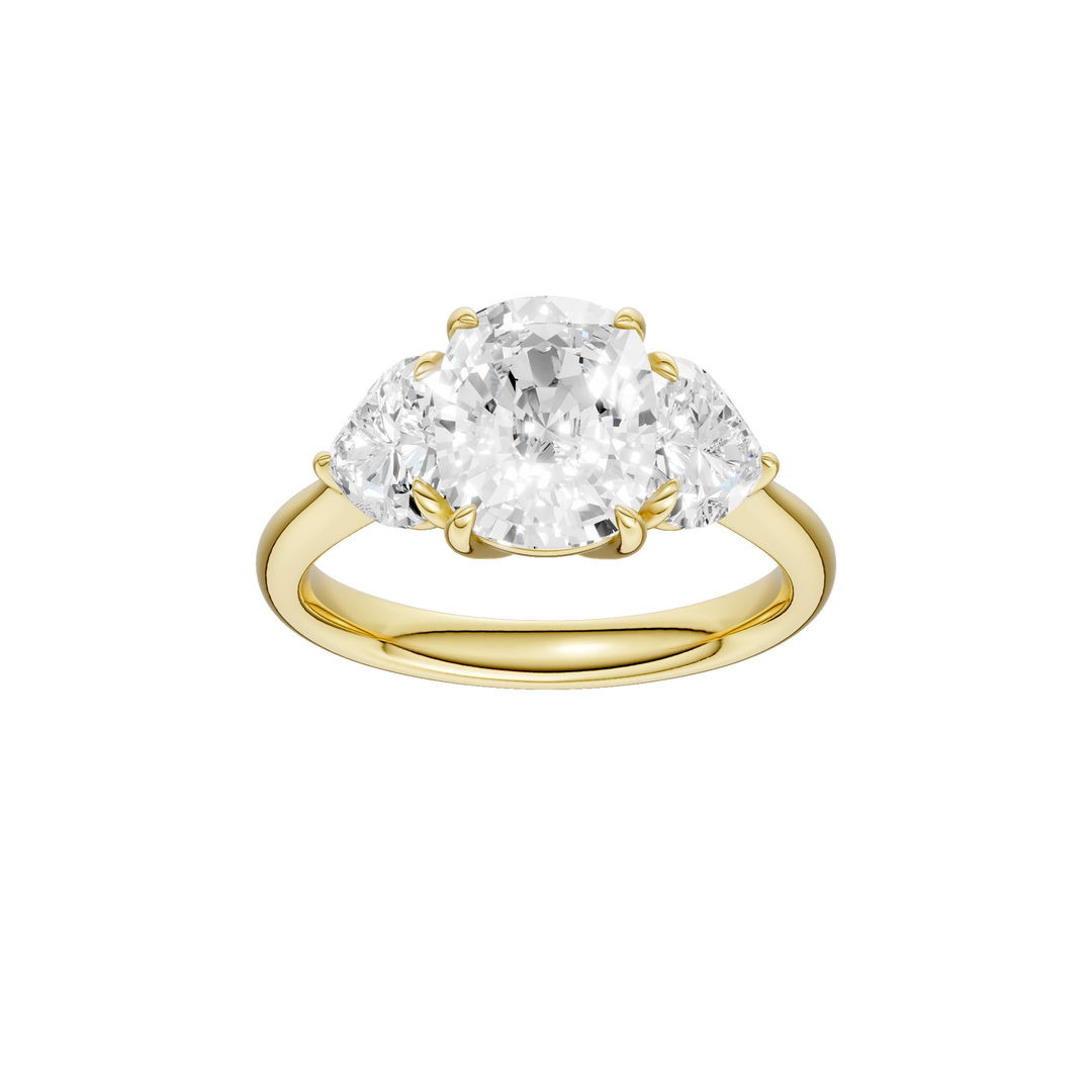 3-Stone Engagement Ring (Elongated Cushion + Heart) in 14K Yellow Gold – Silvadi Jewelry Aurora CO