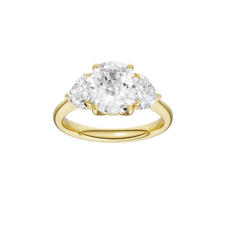 3-Stone Engagement Ring (Elongated Cushion + Heart) in 14K Yellow Gold – Silvadi Jewelry Aurora CO