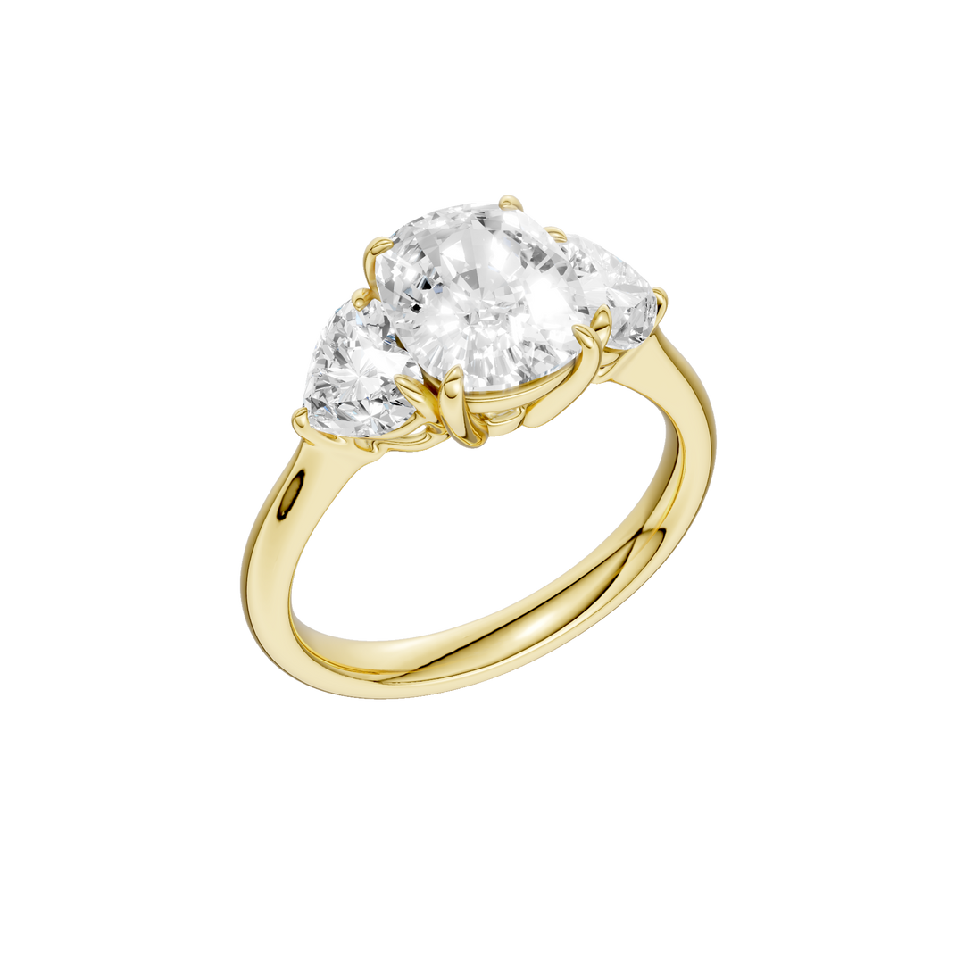 3-Stone Engagement Ring (Elongated Cushion + Heart) in 14K Yellow Gold – Silvadi Jewelry Aurora CO