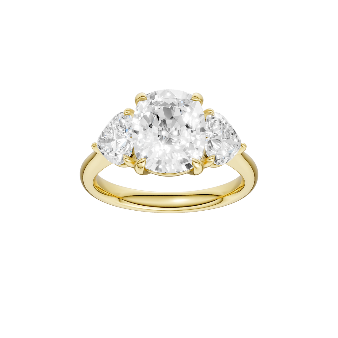 3-Stone Engagement Ring (Elongated Cushion + Heart) in 14K Yellow Gold – Silvadi Jewelry Aurora CO