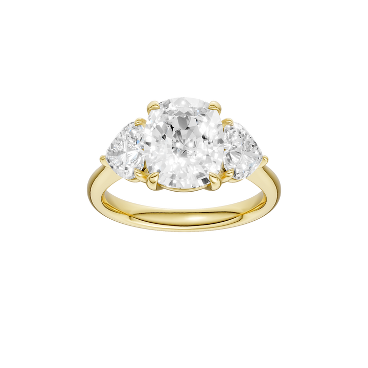 3-Stone Engagement Ring (Elongated Cushion + Heart) in 14K Yellow Gold – Silvadi Jewelry Aurora CO