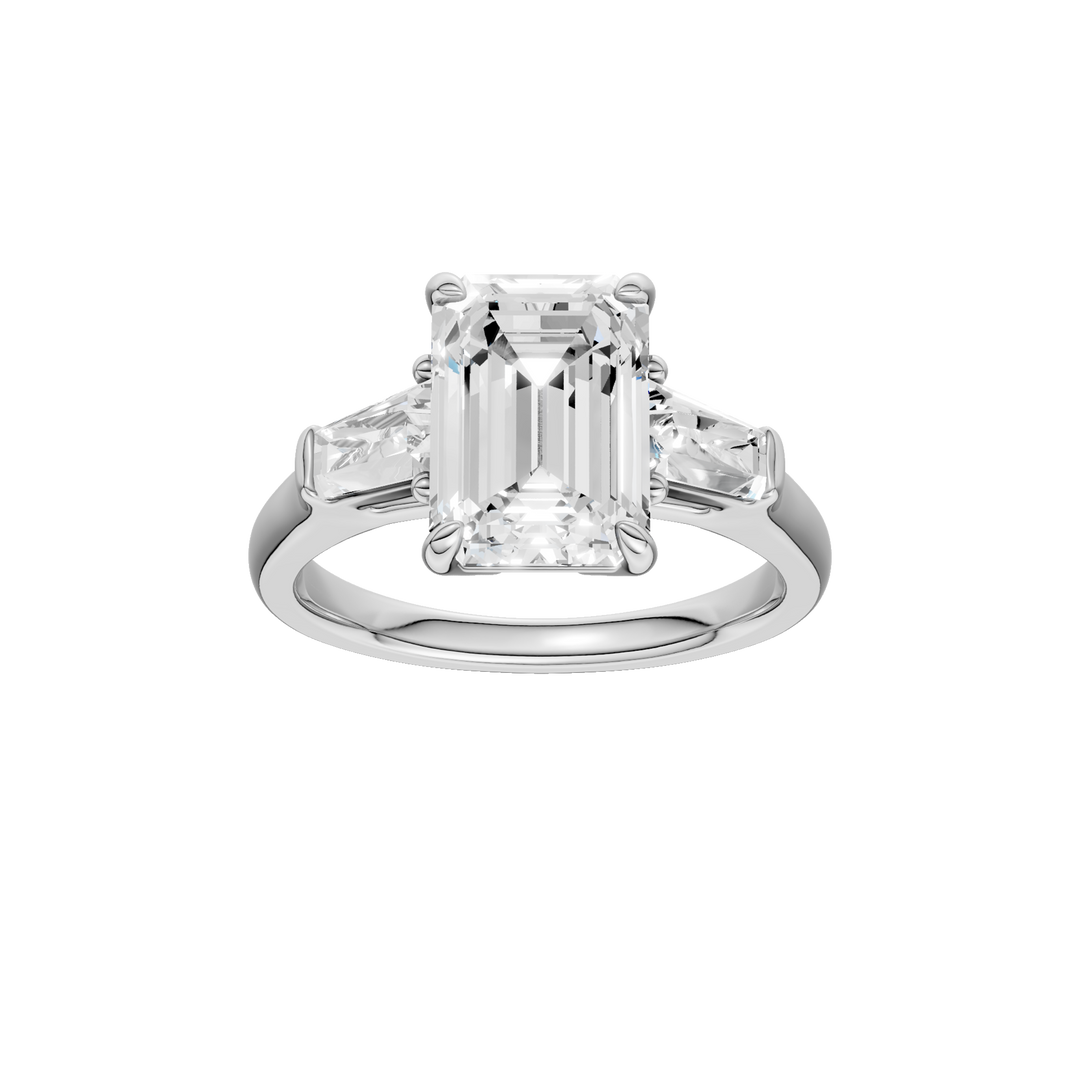 3-Stone Engagement Ring (Emerald + Tapered Baguette) in 14K White Gold – Silvadi Jewelry Aurora CO