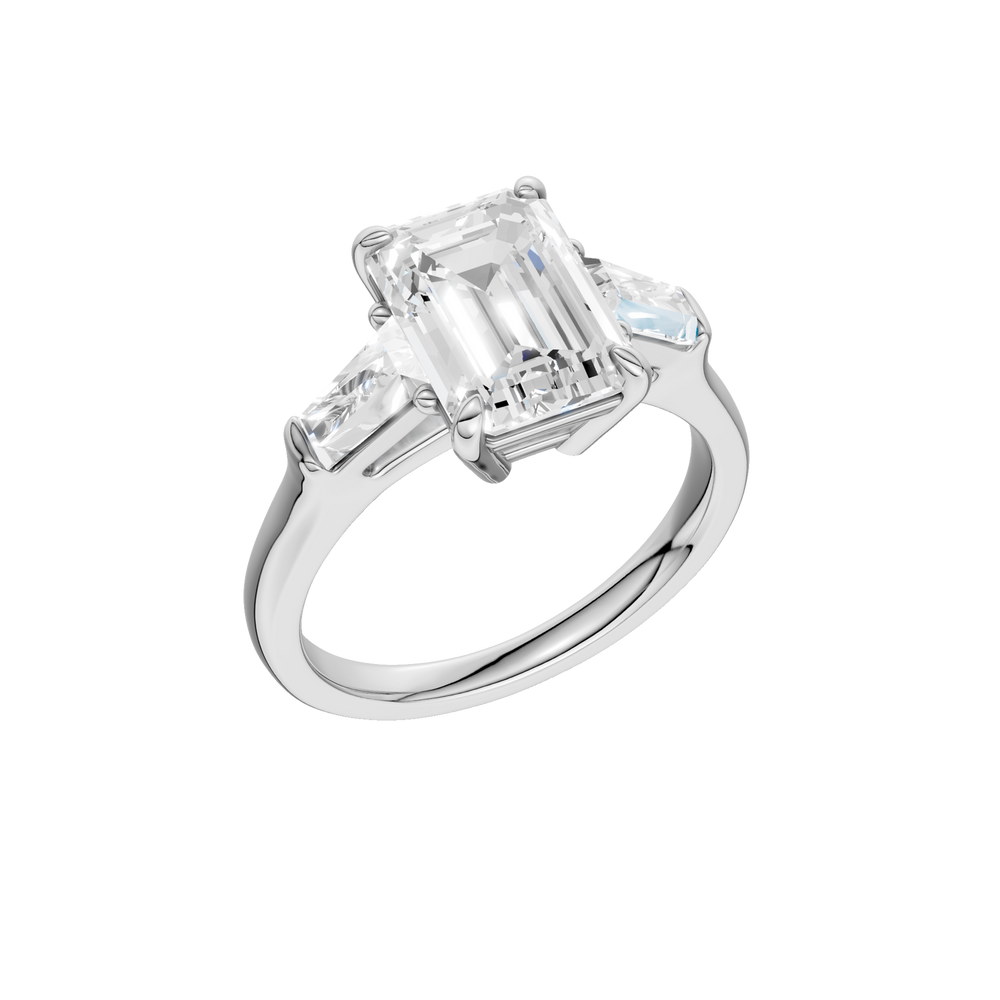 3-Stone Engagement Ring (Emerald + Tapered Baguette) in 14K White Gold – Silvadi Jewelry Aurora CO