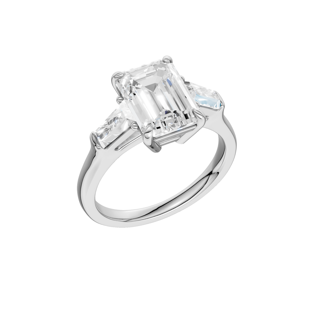 3-Stone Engagement Ring (Emerald + Tapered Baguette) in 14K White Gold – Silvadi Jewelry Aurora CO