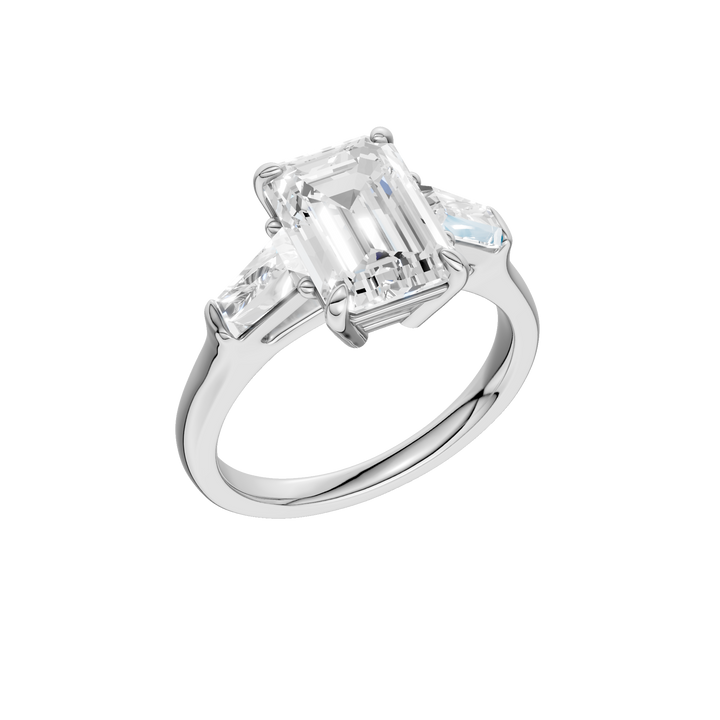 3-Stone Engagement Ring (Emerald + Tapered Baguette) in 14K White Gold – Silvadi Jewelry Aurora CO