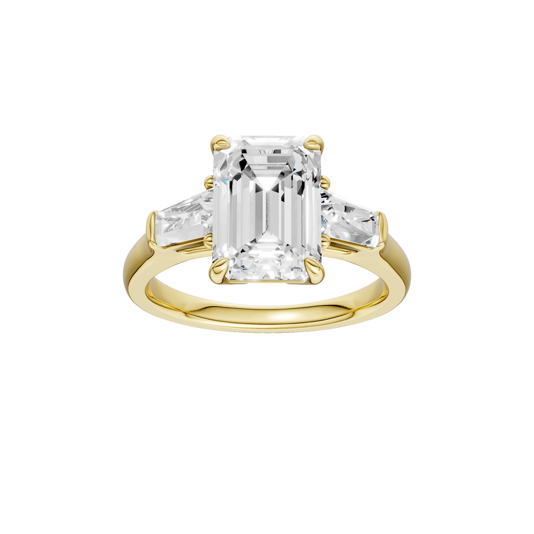 3-Stone Engagement Ring (Emerald + Tapered Baguette) in 14K Yellow Gold – Silvadi Jewelry Aurora CO
