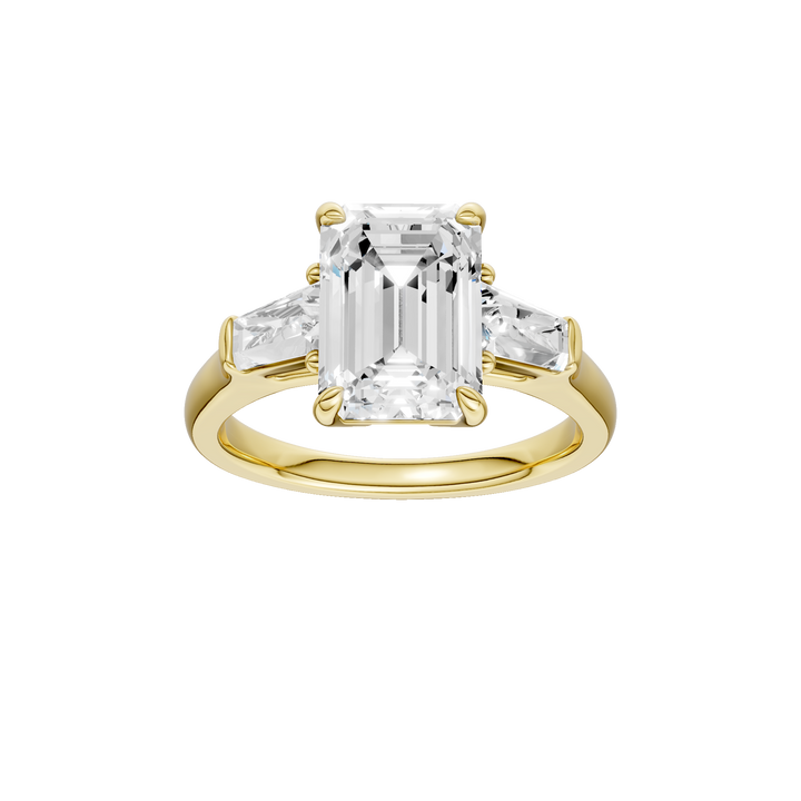 3-Stone Engagement Ring (Emerald + Tapered Baguette) in 14K Yellow Gold – Silvadi Jewelry Aurora CO
