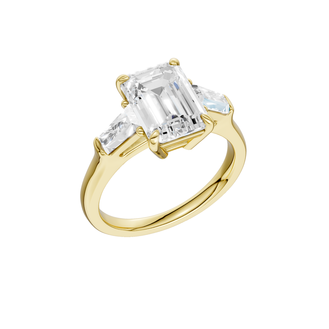 3-Stone Engagement Ring (Emerald + Tapered Baguette) in 14K Yellow Gold – Silvadi Jewelry Aurora CO