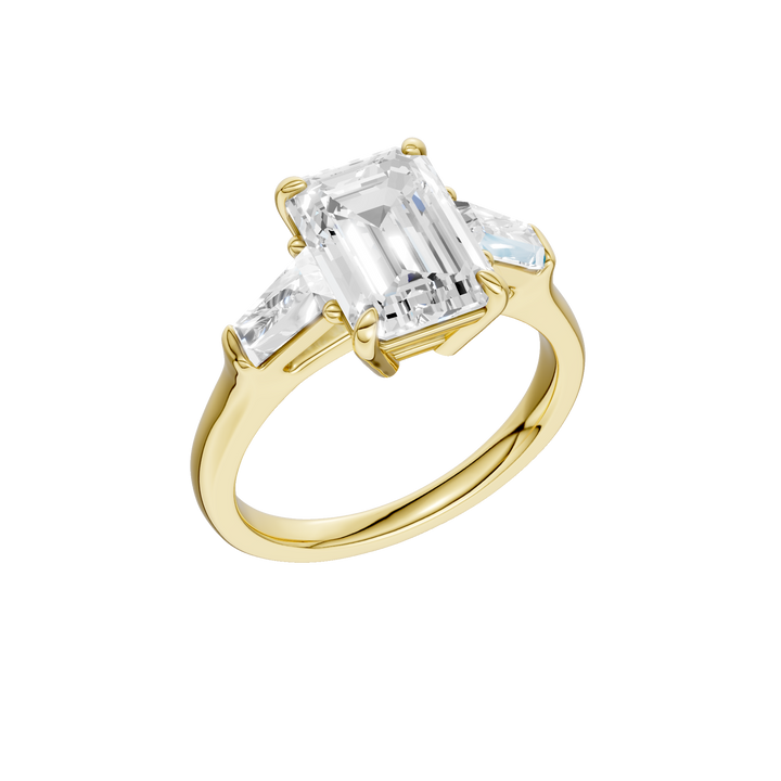 3-Stone Engagement Ring (Emerald + Tapered Baguette) in 14K Yellow Gold – Silvadi Jewelry Aurora CO