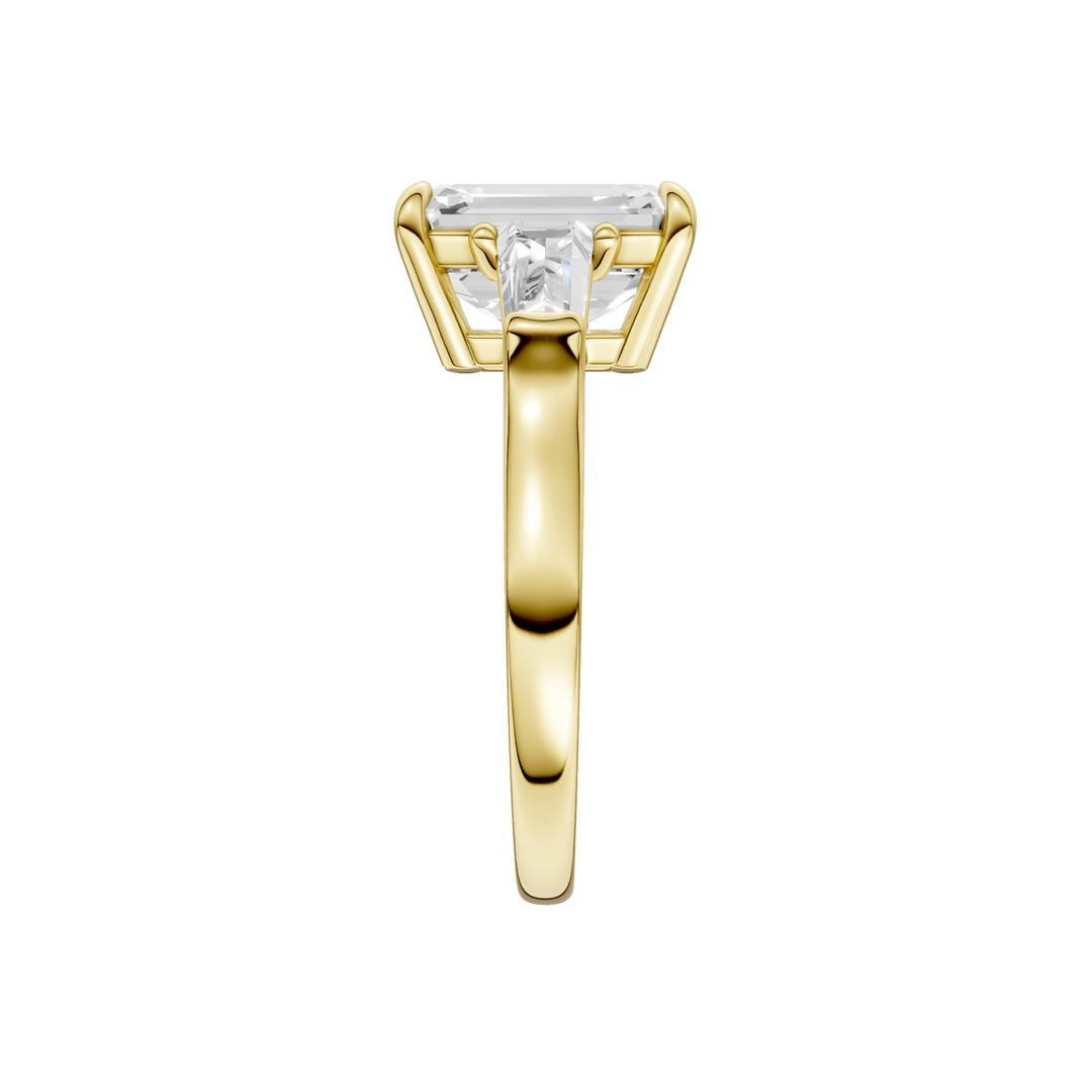 3-Stone Engagement Ring (Emerald + Tapered Baguette) in 14K Yellow Gold – Silvadi Jewelry Aurora CO