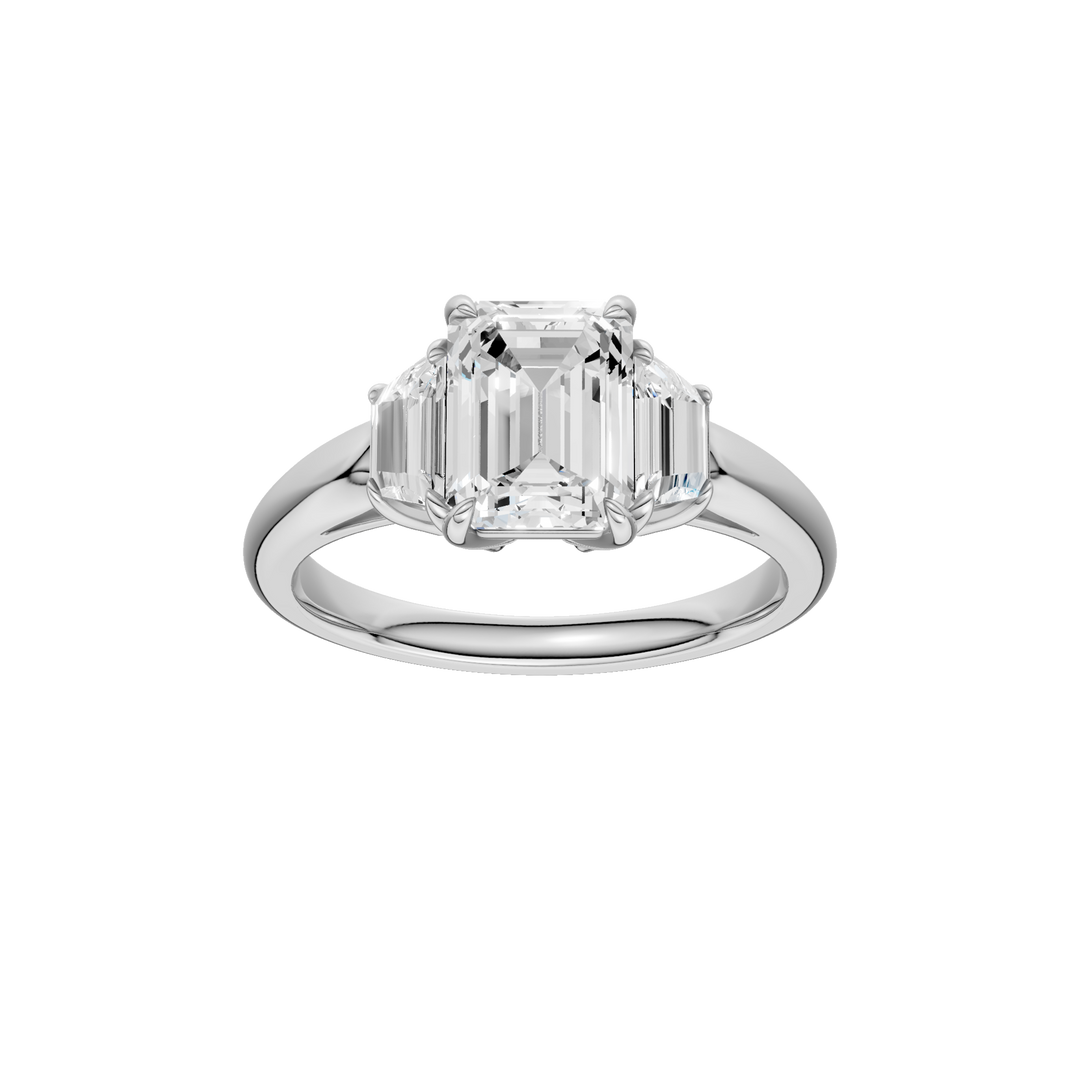 3-Stone Engagement Ring (Emerald + Trapezoid) in 14K White Gold – Silvadi Jewelry Aurora CO