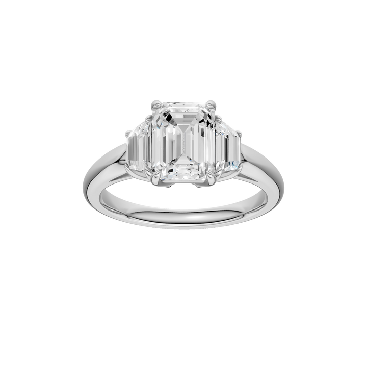 3-Stone Engagement Ring (Emerald + Trapezoid) in 14K White Gold – Silvadi Jewelry Aurora CO