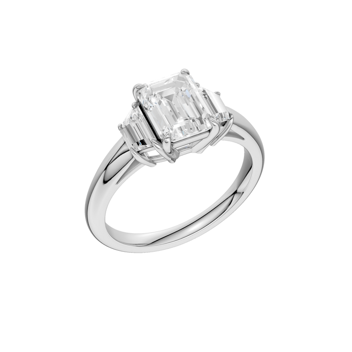 3-Stone Engagement Ring (Emerald + Trapezoid) in 14K White Gold – Silvadi Jewelry Aurora CO
