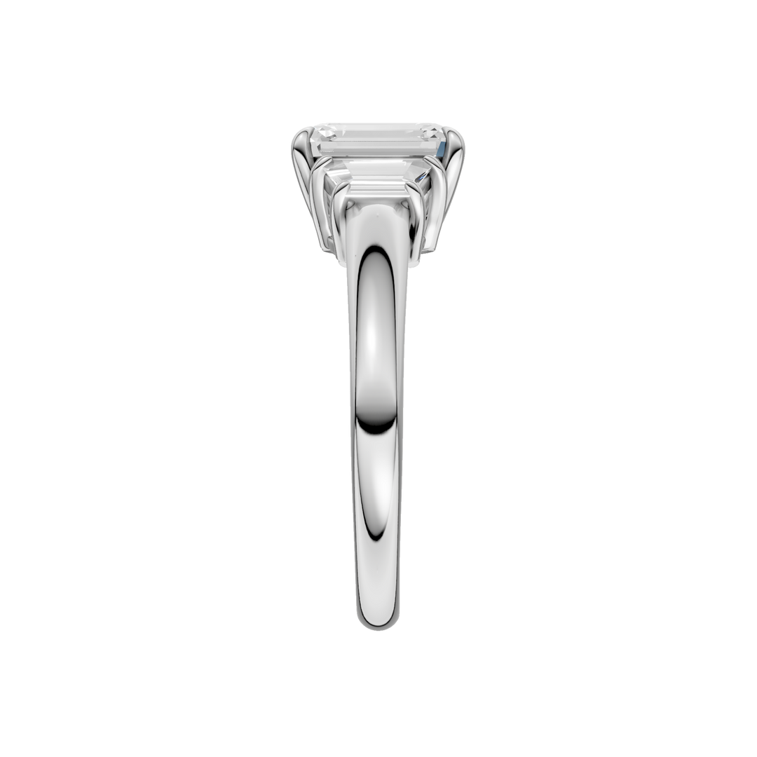 3-Stone Engagement Ring (Emerald + Trapezoid) in 14K White Gold – Silvadi Jewelry Aurora CO