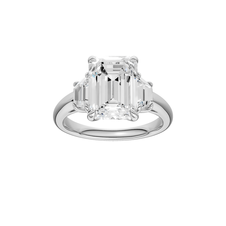 3-Stone Engagement Ring (Emerald + Trapezoid) in 14K White Gold – Silvadi Jewelry Aurora CO
