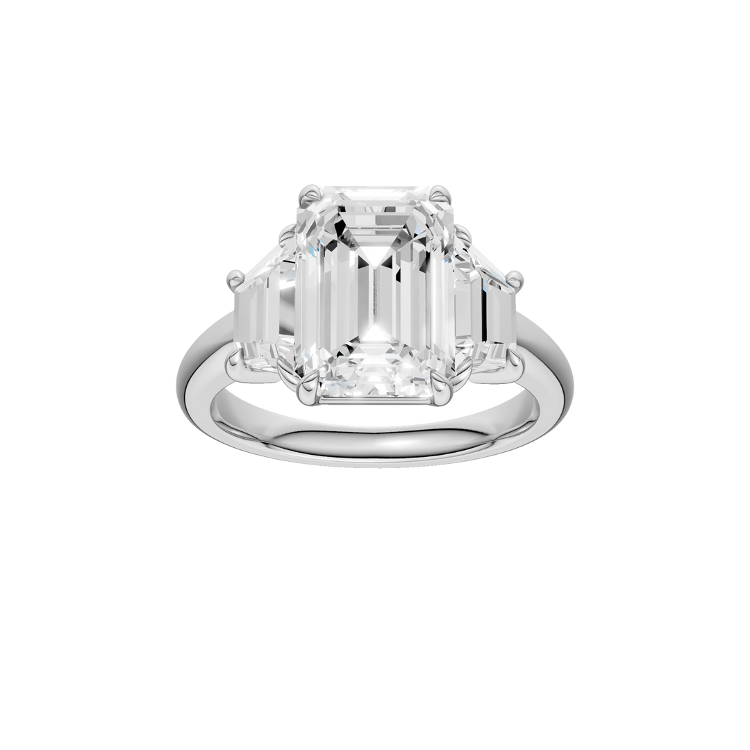 3-Stone Engagement Ring (Emerald + Trapezoid) in 14K White Gold – Silvadi Jewelry Aurora CO
