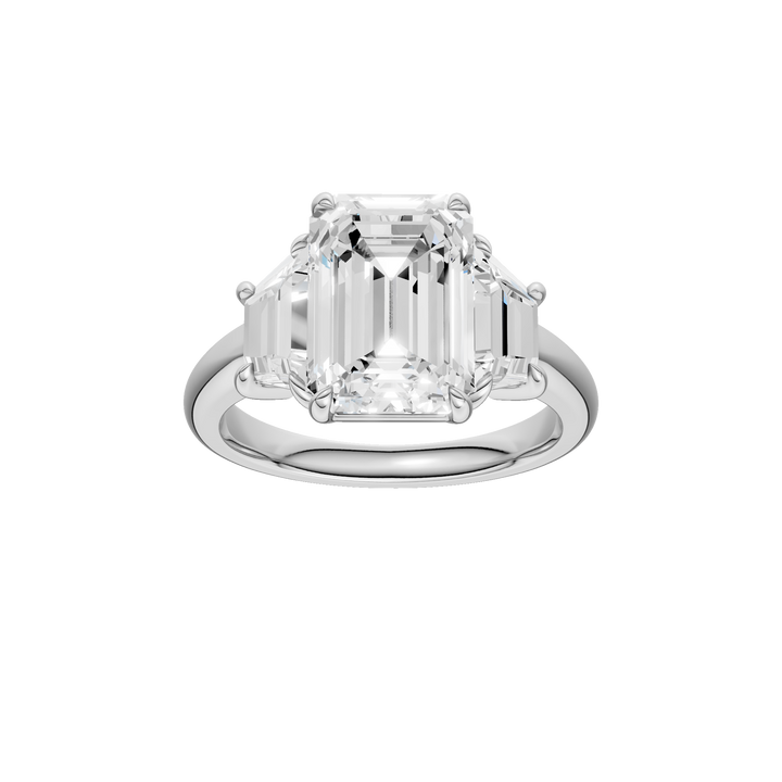 3-Stone Engagement Ring (Emerald + Trapezoid) in 14K White Gold – Silvadi Jewelry Aurora CO