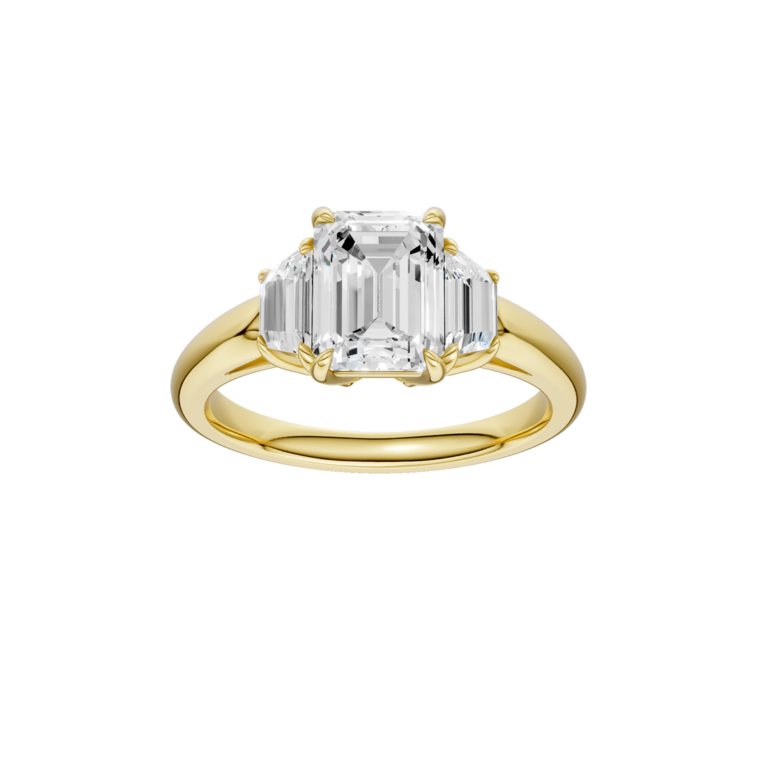 3-Stone Engagement Ring (Emerald + Trapezoid) in 14K Yellow Gold – Silvadi Jewelry Aurora CO