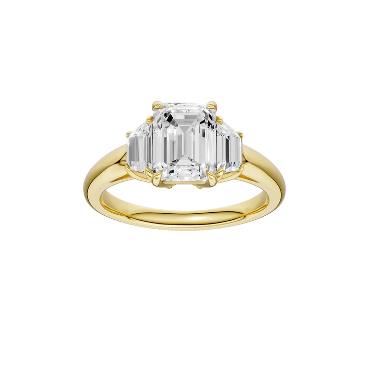 3-Stone Engagement Ring (Emerald + Trapezoid) in 14K Yellow Gold – Silvadi Jewelry Aurora CO