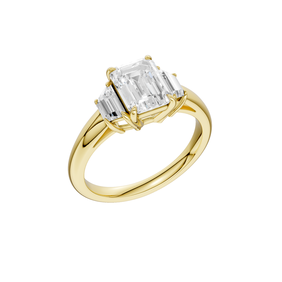 3-Stone Engagement Ring (Emerald + Trapezoid) in 14K Yellow Gold – Silvadi Jewelry Aurora CO