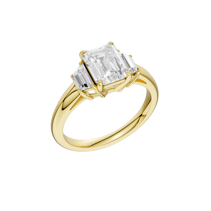 3-Stone Engagement Ring (Emerald + Trapezoid) in 14K Yellow Gold – Silvadi Jewelry Aurora CO